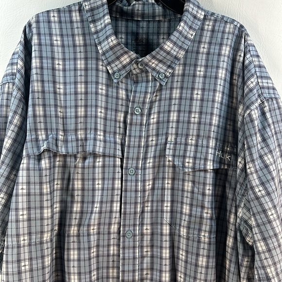 Huk Short Sleeve Plaid Button Down Shirt, XXL - Picture 2 of 7
